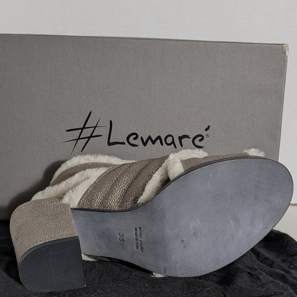 LEMARÉ NEW LEATHER Slingback heels EU 38 US 8 SHEARLING Lining MADE IN ITALY - Picture 8 of 13